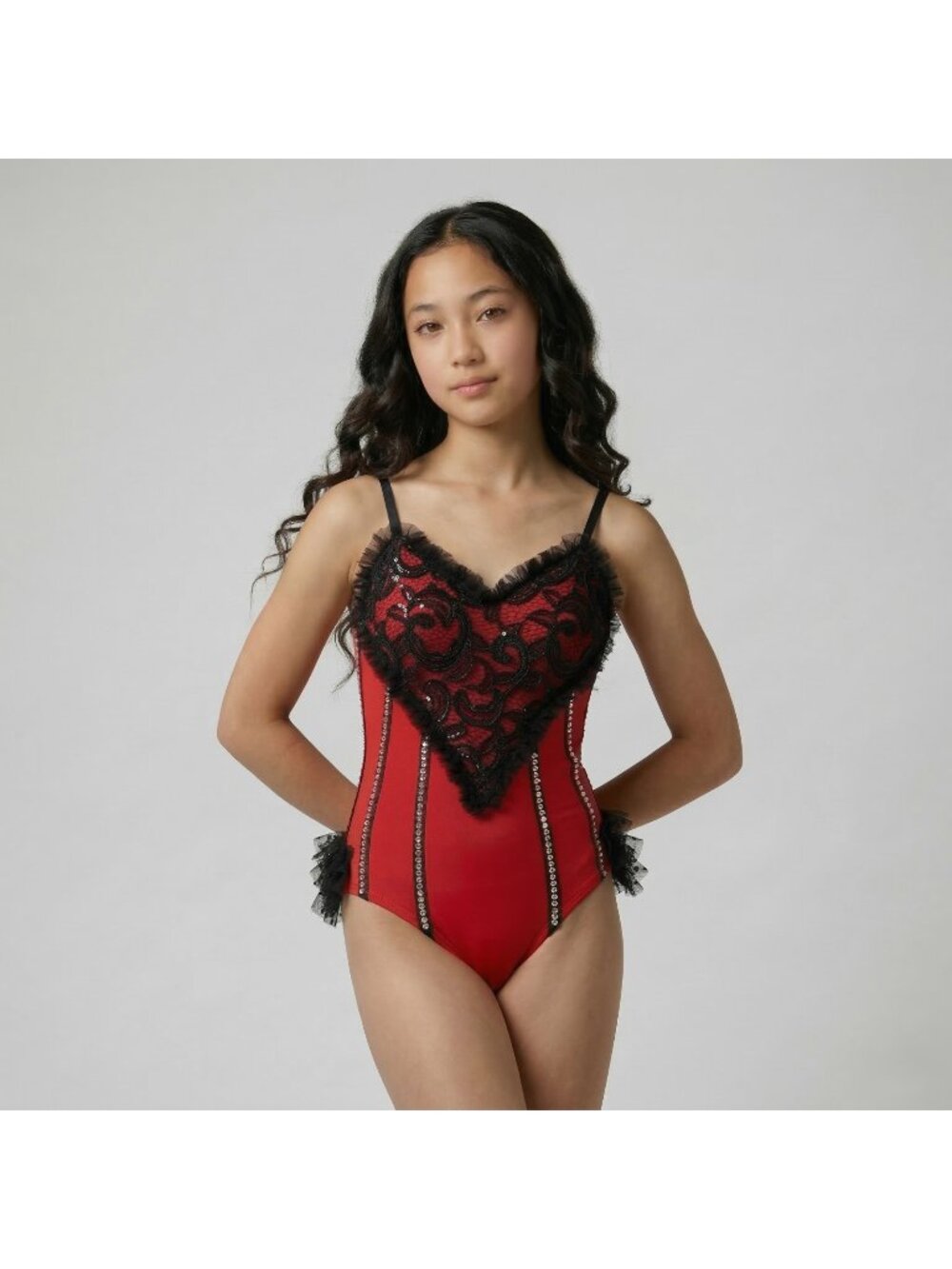 Girl's Custom Dance Costume Cabaret Corset with Rhinestones & Sequins size 12-14